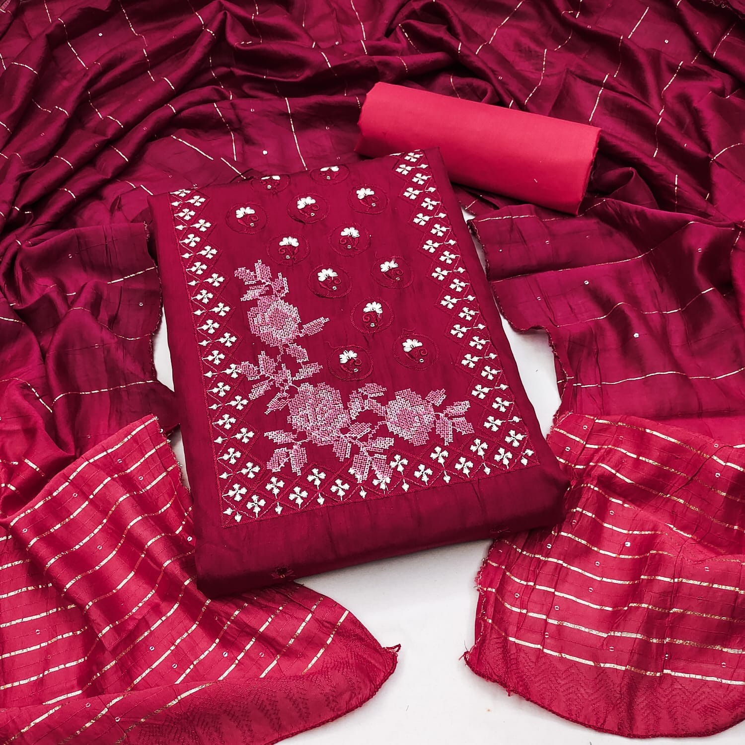 Beautiful Coco Silks Kurti Set with Cotton Jari Sequin Dupatta