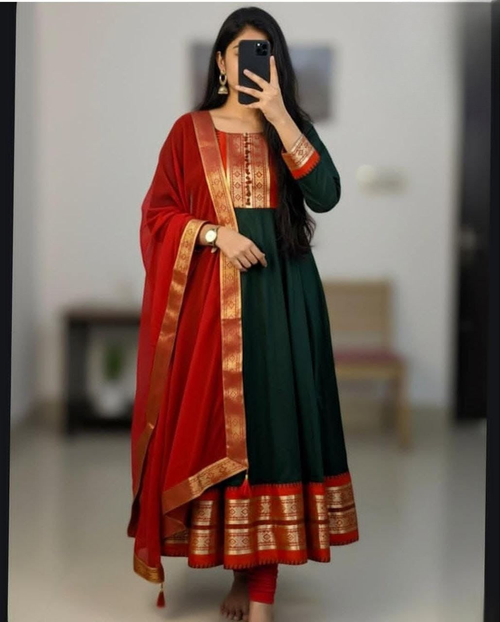 Chanderi Cotton Gown with Jacquard Work & Georgette Dupatta