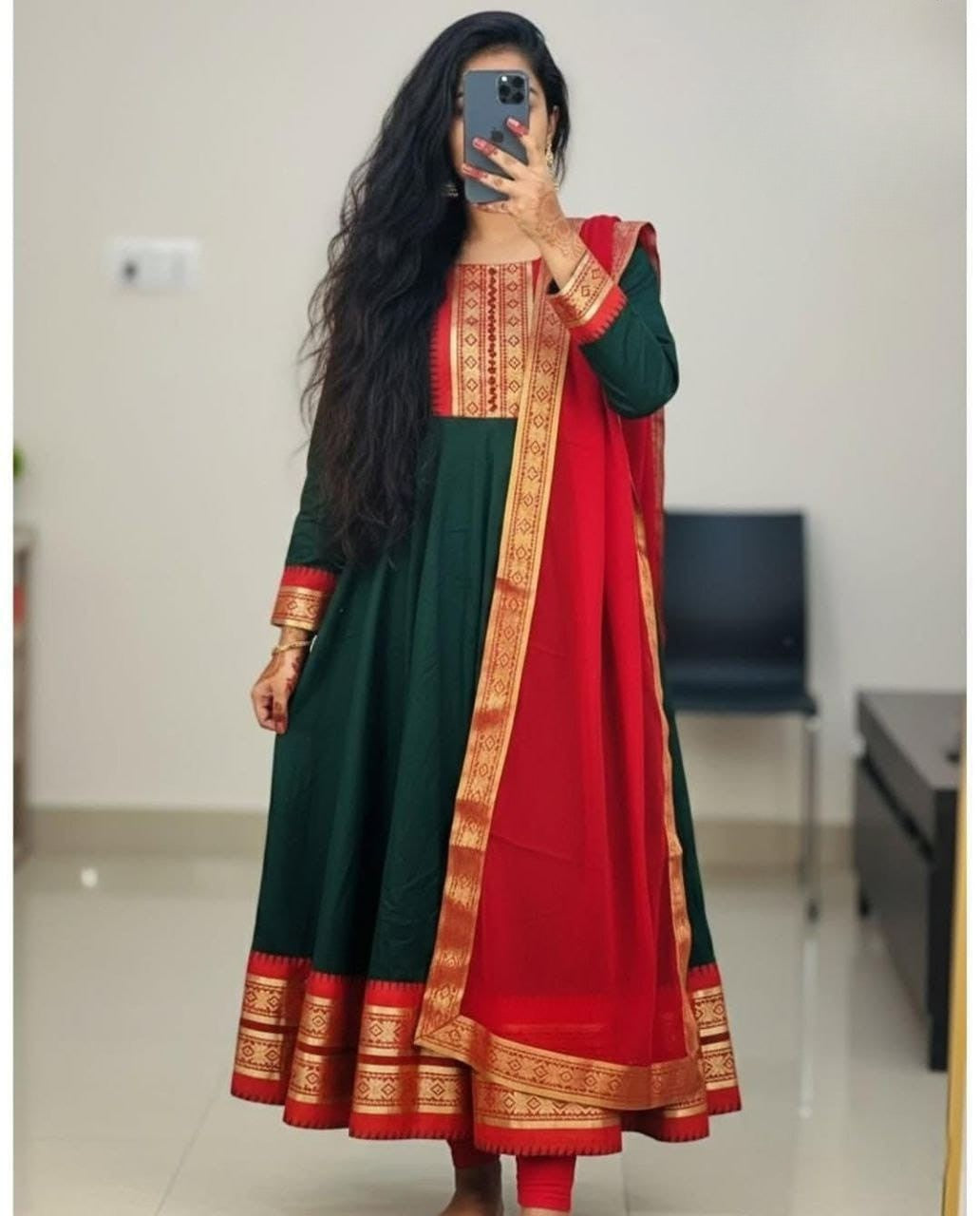 Vichitra Silk Gown with Jacquard Work & Georgette Dupatta