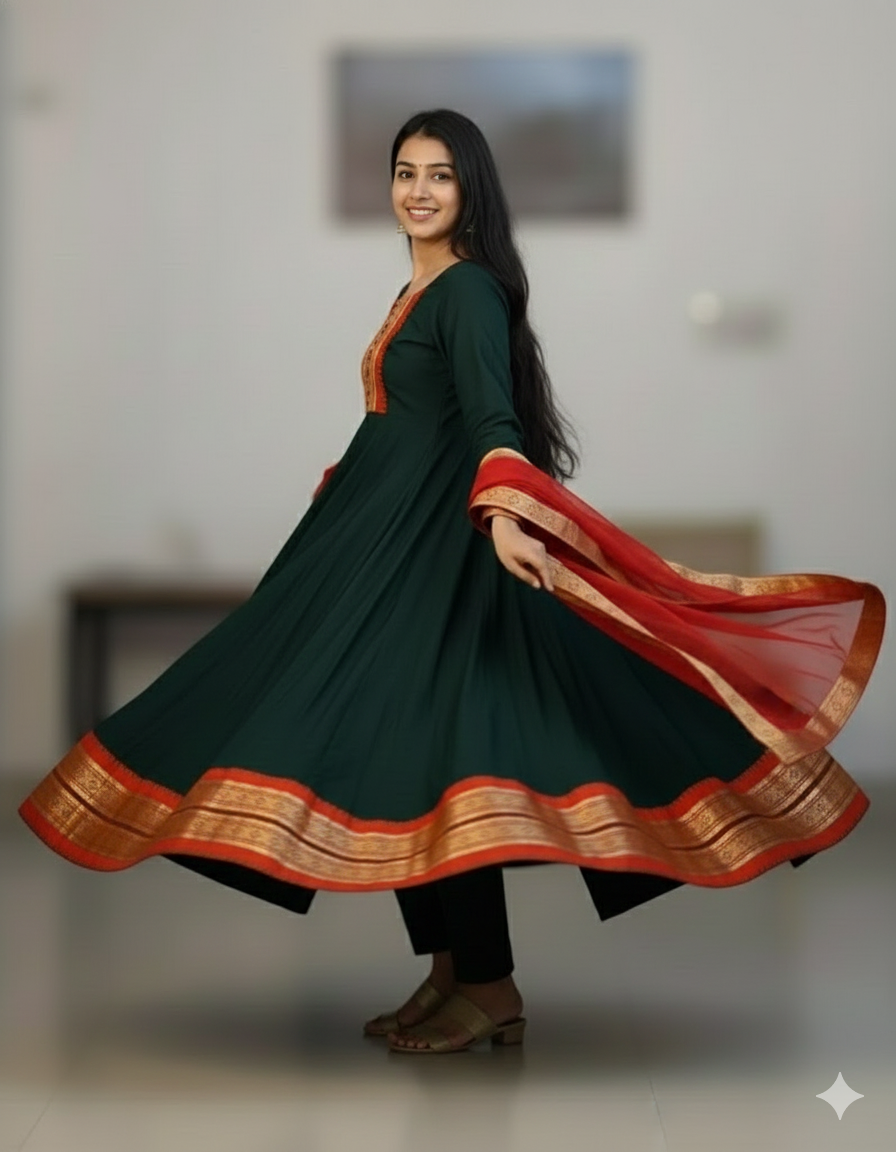 Chanderi Cotton Gown with Jacquard Work & Georgette Dupatta