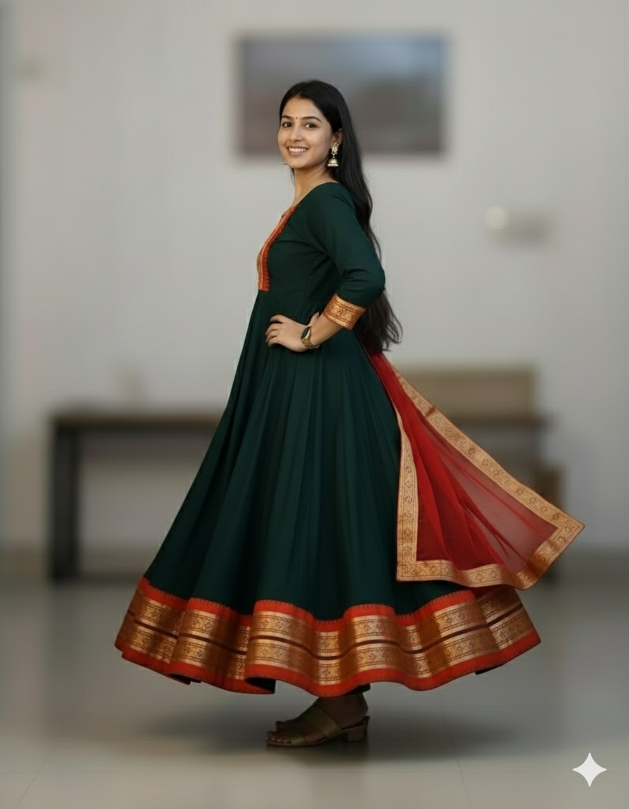 Chanderi Cotton Gown with Jacquard Work & Georgette Dupatta