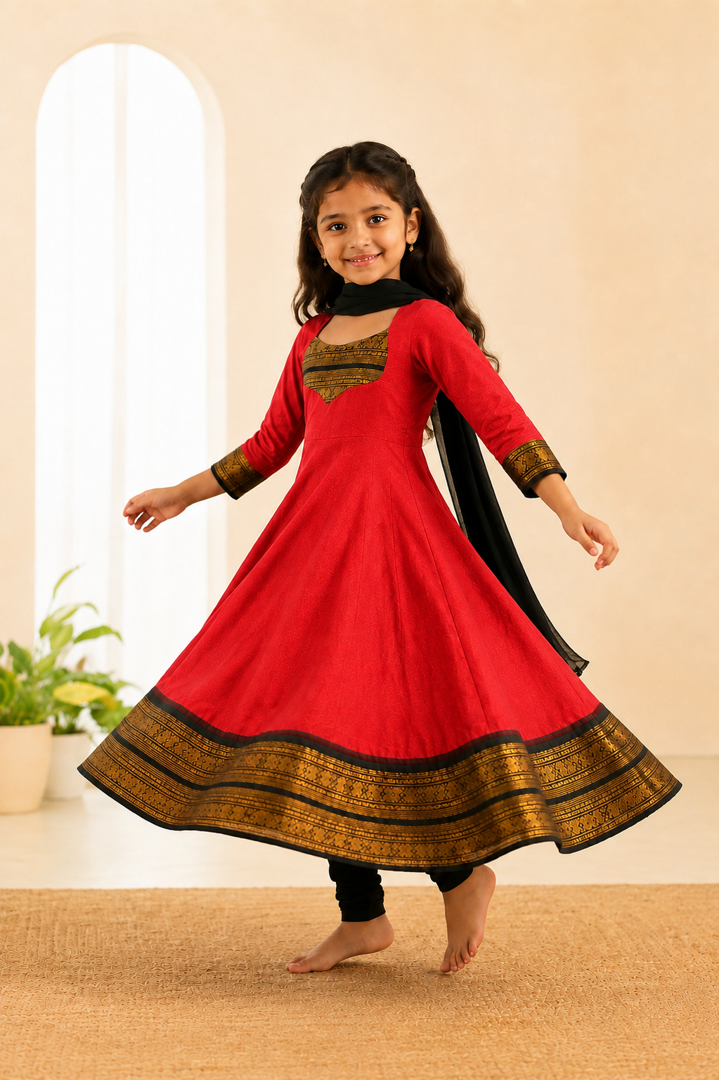 Girls Festive Cotton Blend Anarkali Set With Duppata