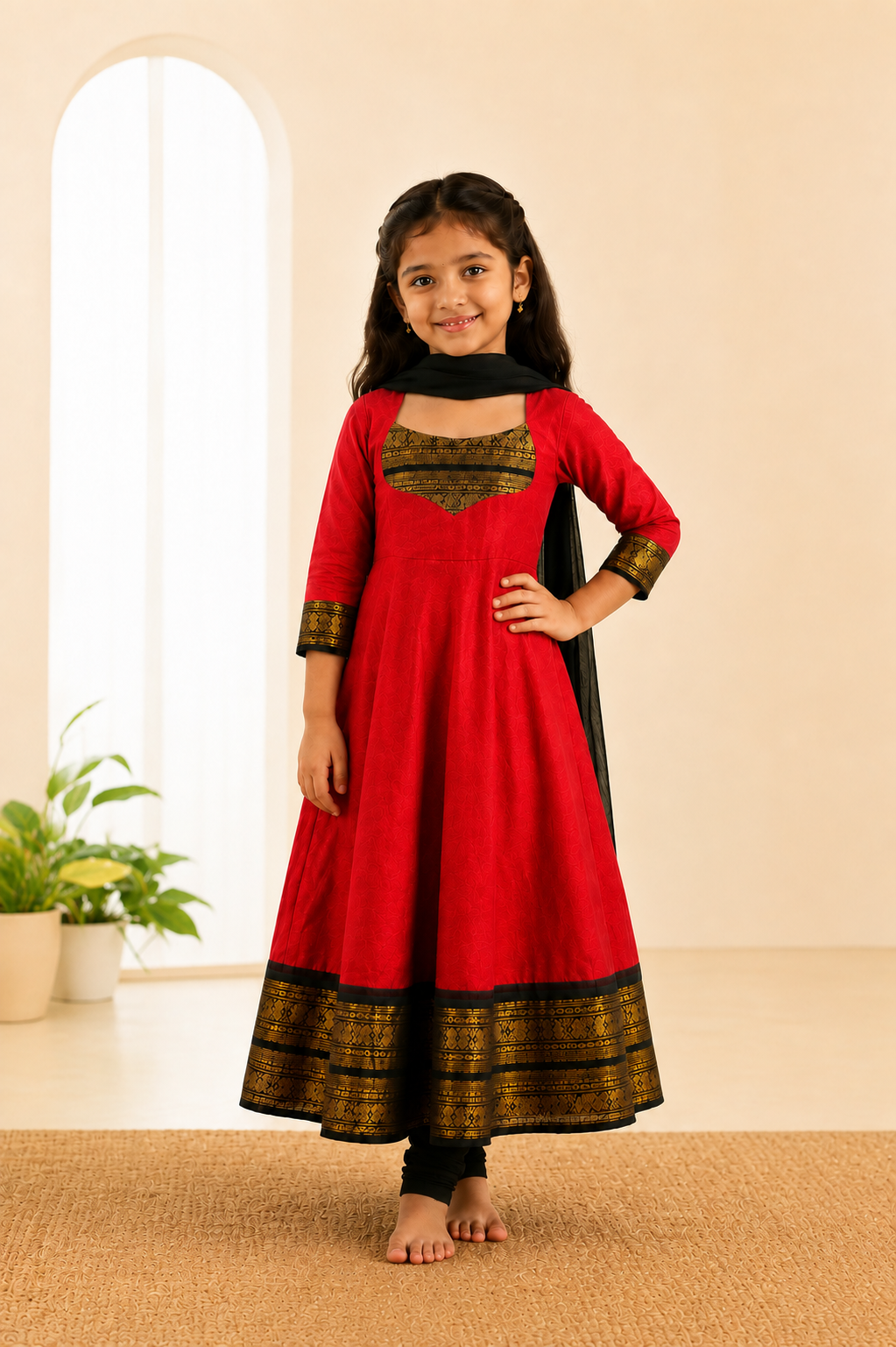 Girls Festive Cotton Blend Anarkali Set With Duppata