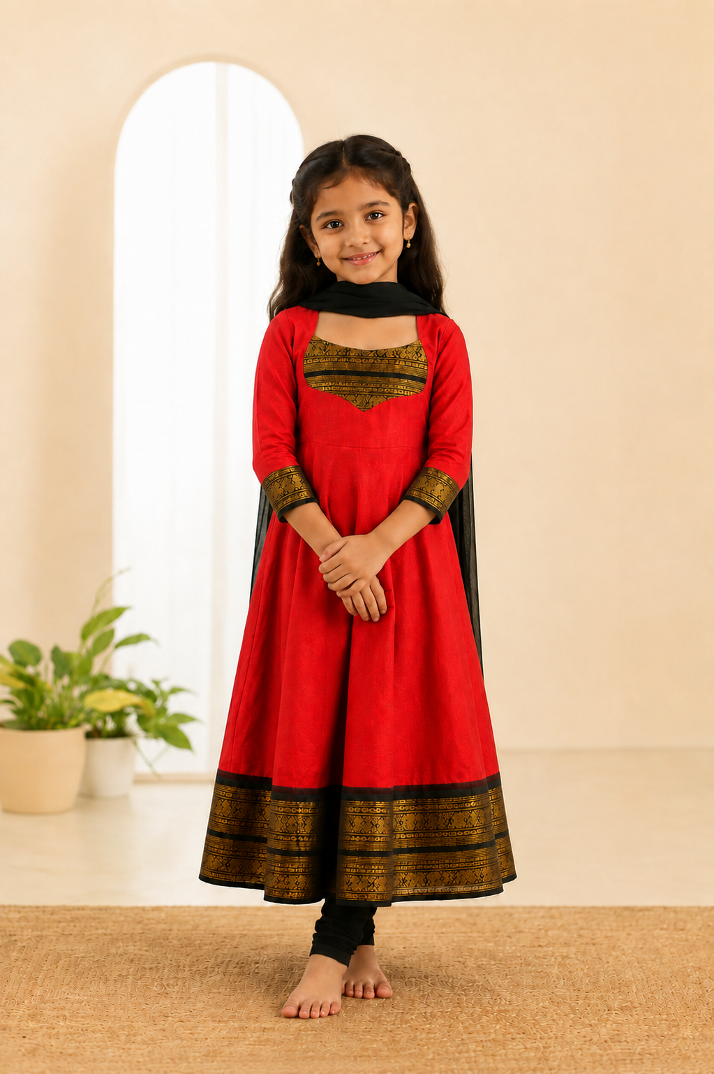 Girls Festive Cotton Blend Anarkali Set With Duppata