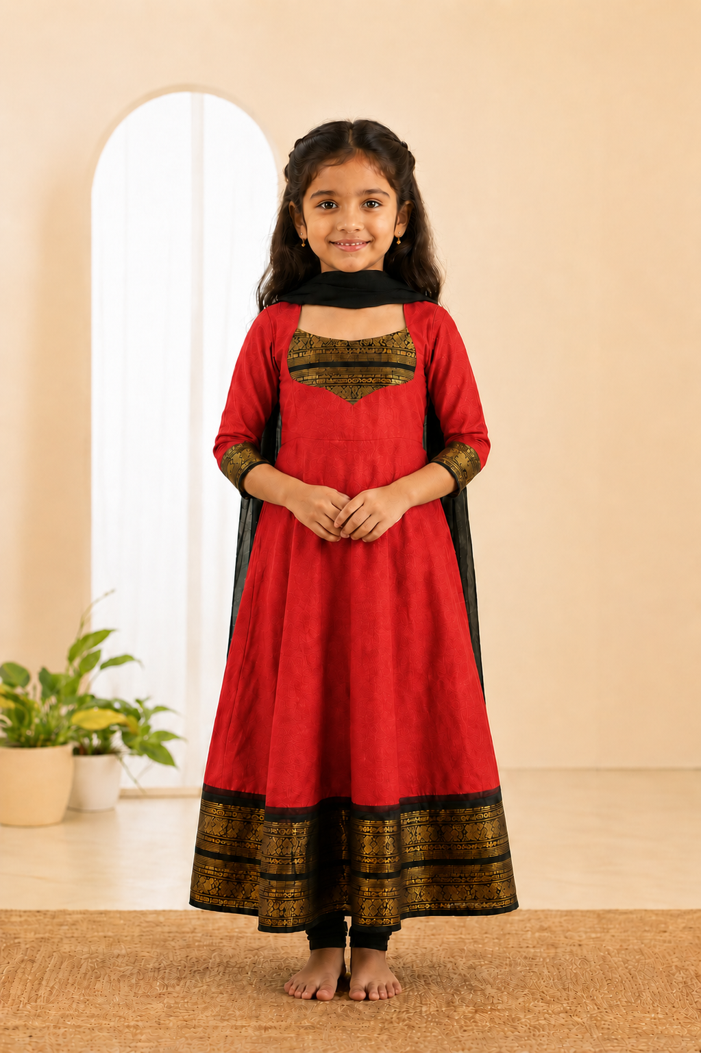 Girls Festive Cotton Blend Anarkali Set With Duppata