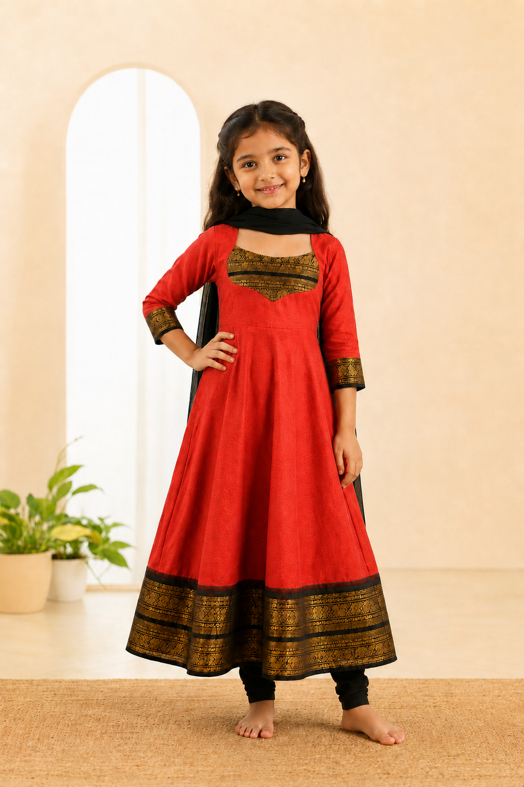 Girls Festive Cotton Blend Anarkali Set With Duppata