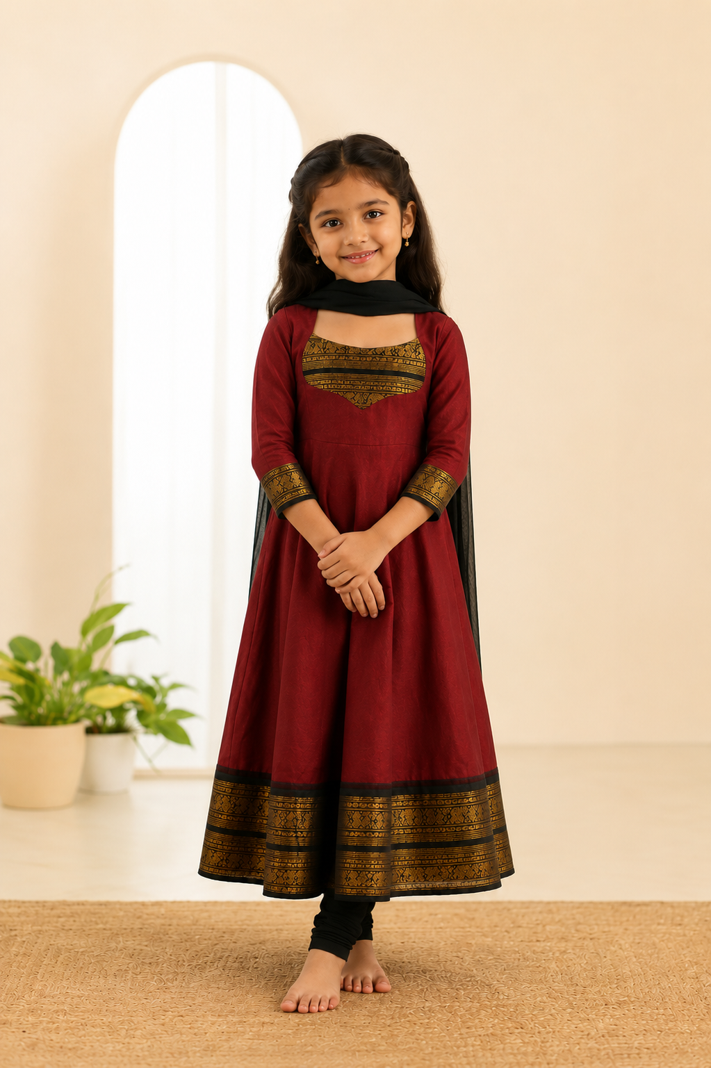 Girls Festive Cotton Blend Anarkali Set With Duppata