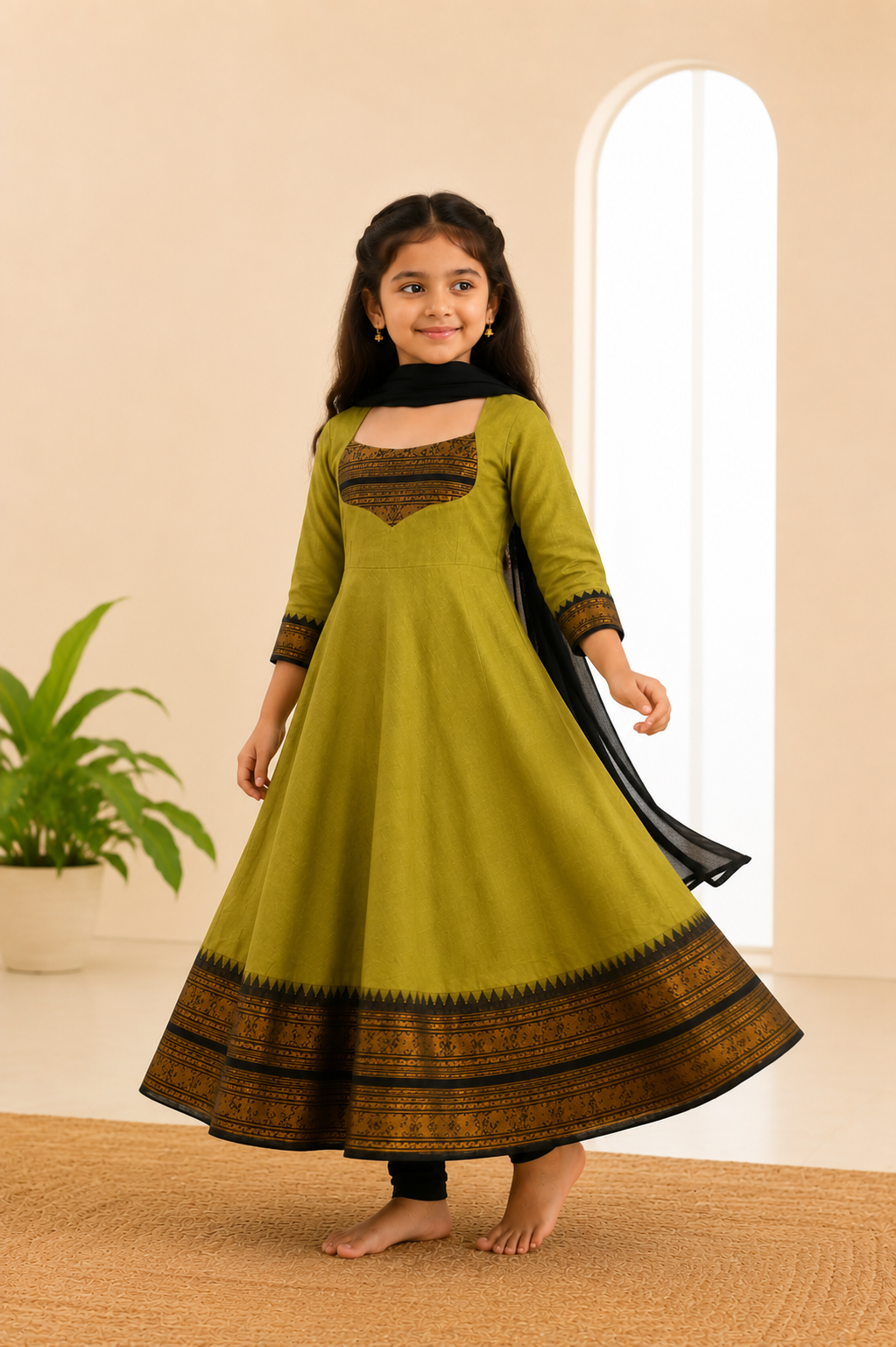 Girls Festive Cotton Blend Anarkali Set With Duppata