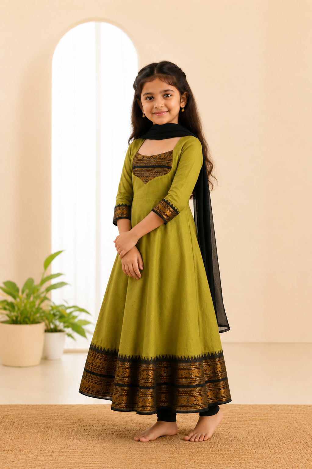Girls Festive Cotton Blend Anarkali Set With Duppata