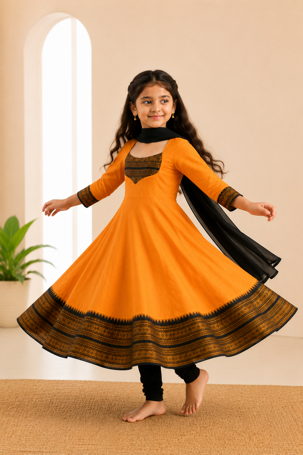 Girls Festive Cotton Blend Anarkali Set With Duppata