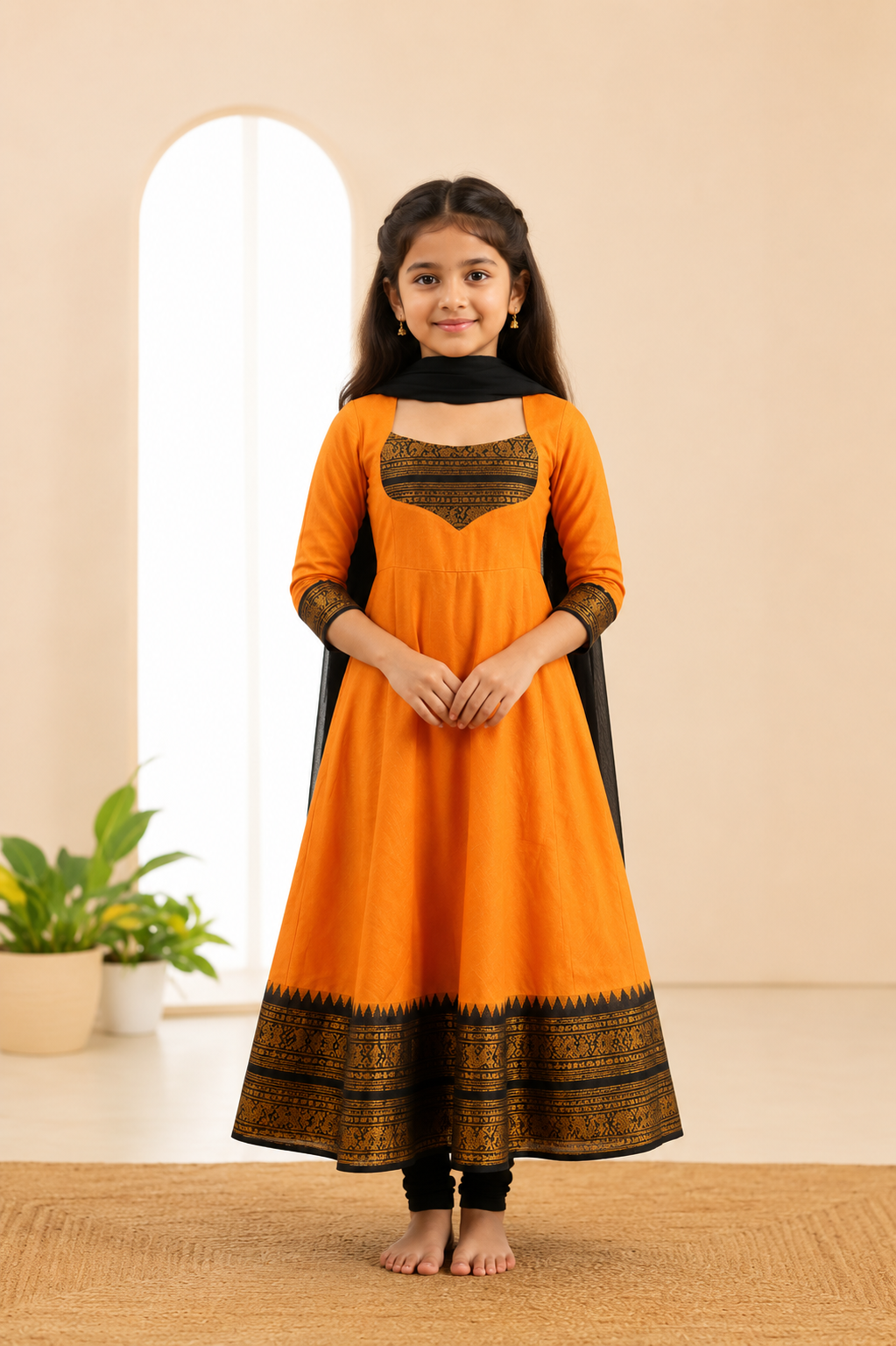 Girls Festive Cotton Blend Anarkali Set With Duppata