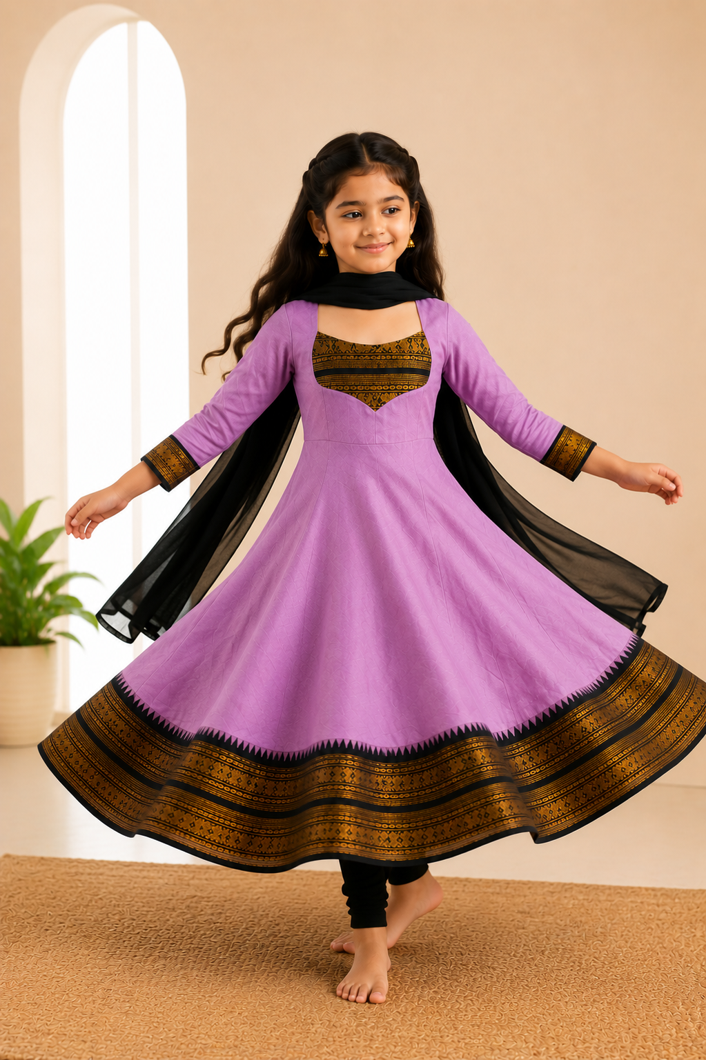 Girls Festive Cotton Blend Anarkali Set With Duppata