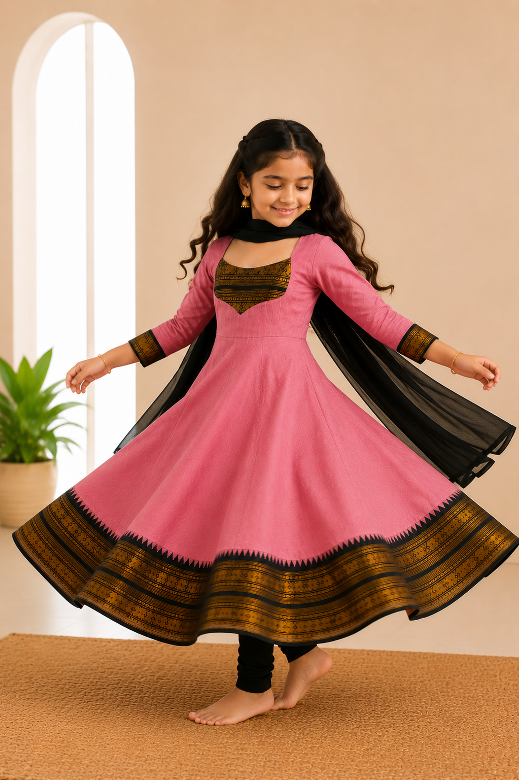 Girls Festive Cotton Blend Anarkali Set With Duppata