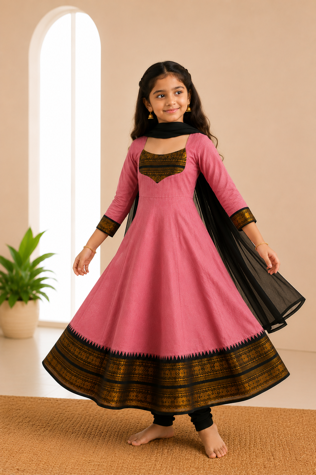 Girls Festive Cotton Blend Anarkali Set With Duppata