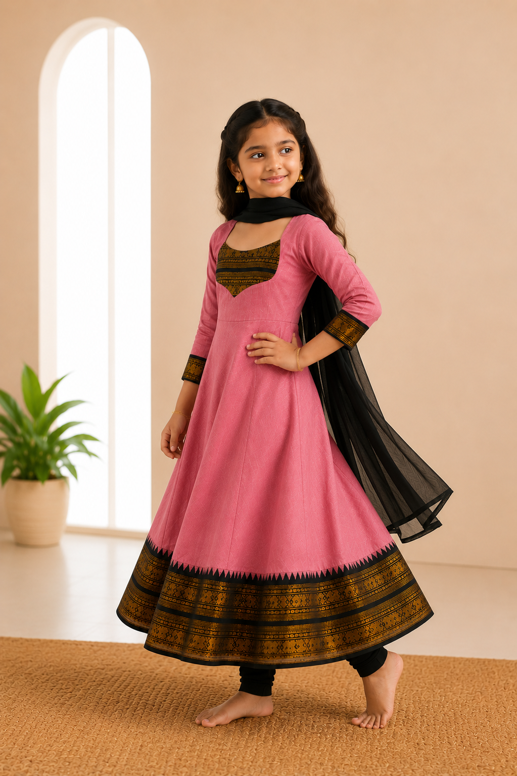 Girls Festive Cotton Blend Anarkali Set With Duppata