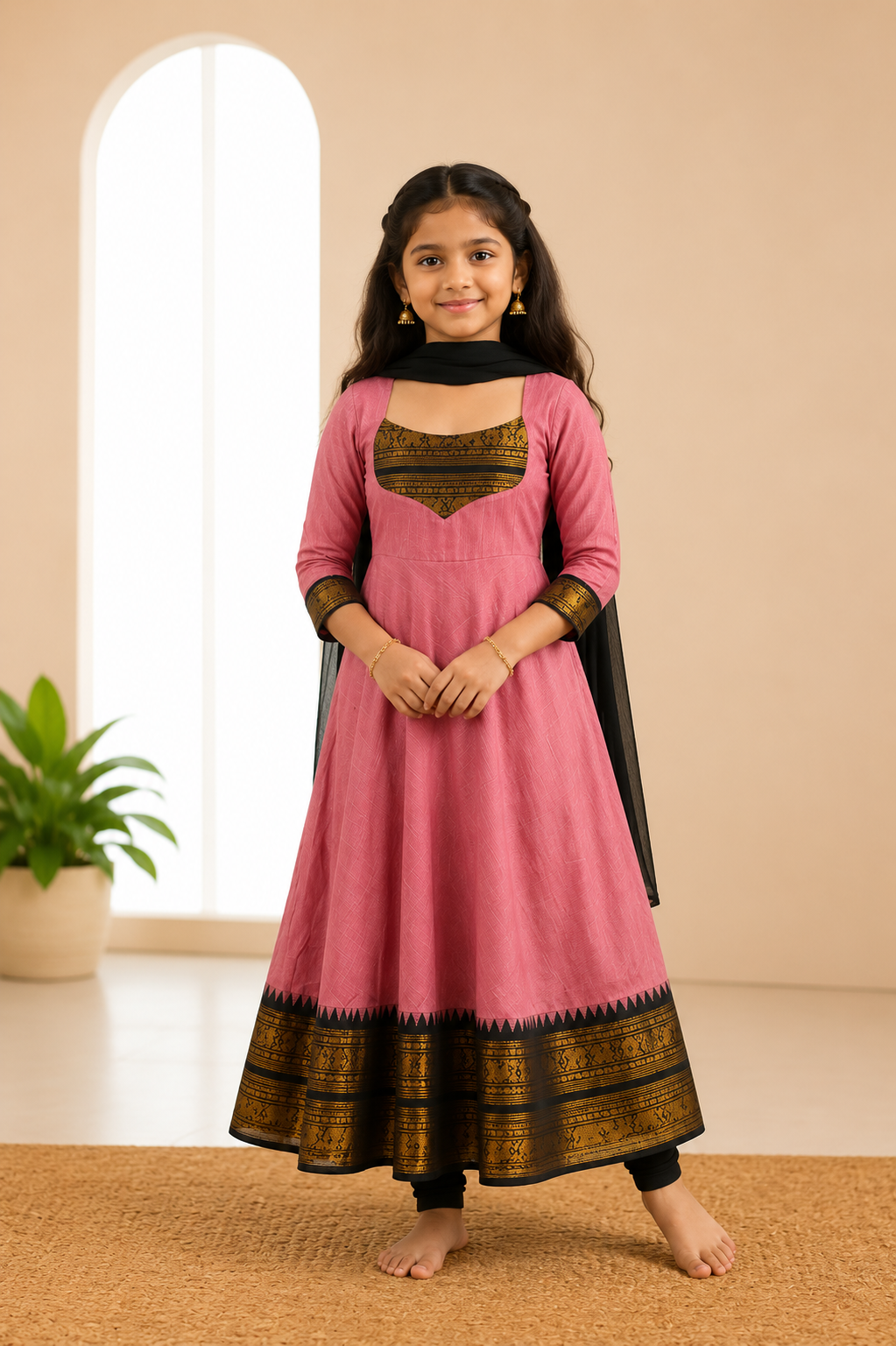 Girls Festive Cotton Blend Anarkali Set With Duppata
