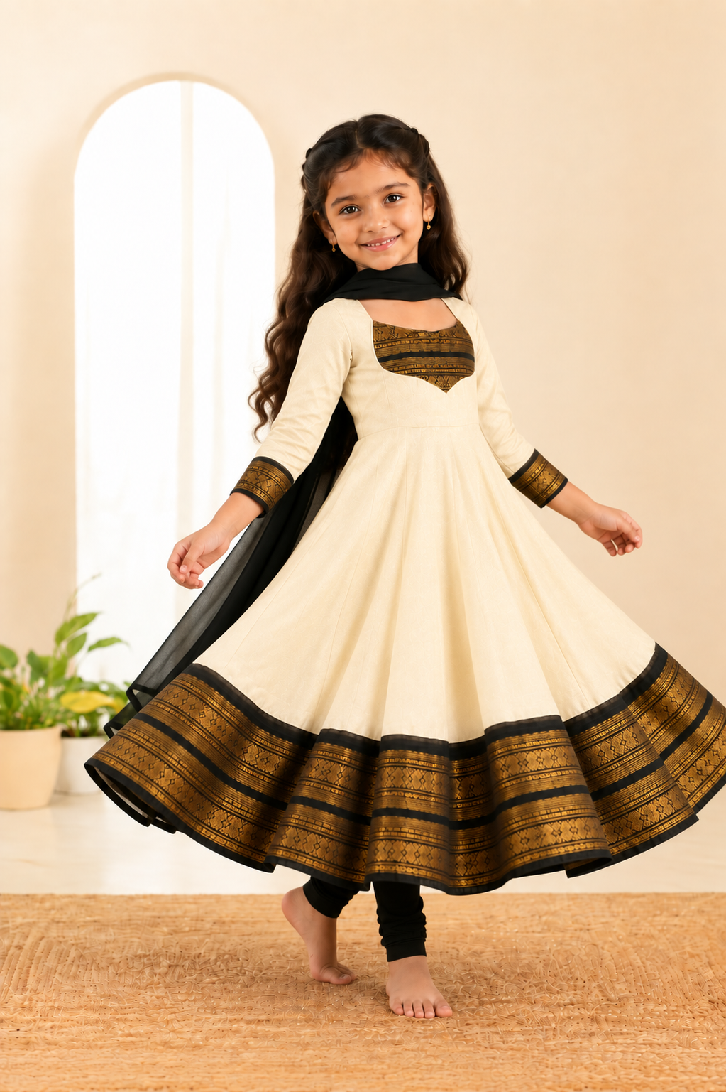 Girls Festive Cotton Blend Anarkali Set With Duppata