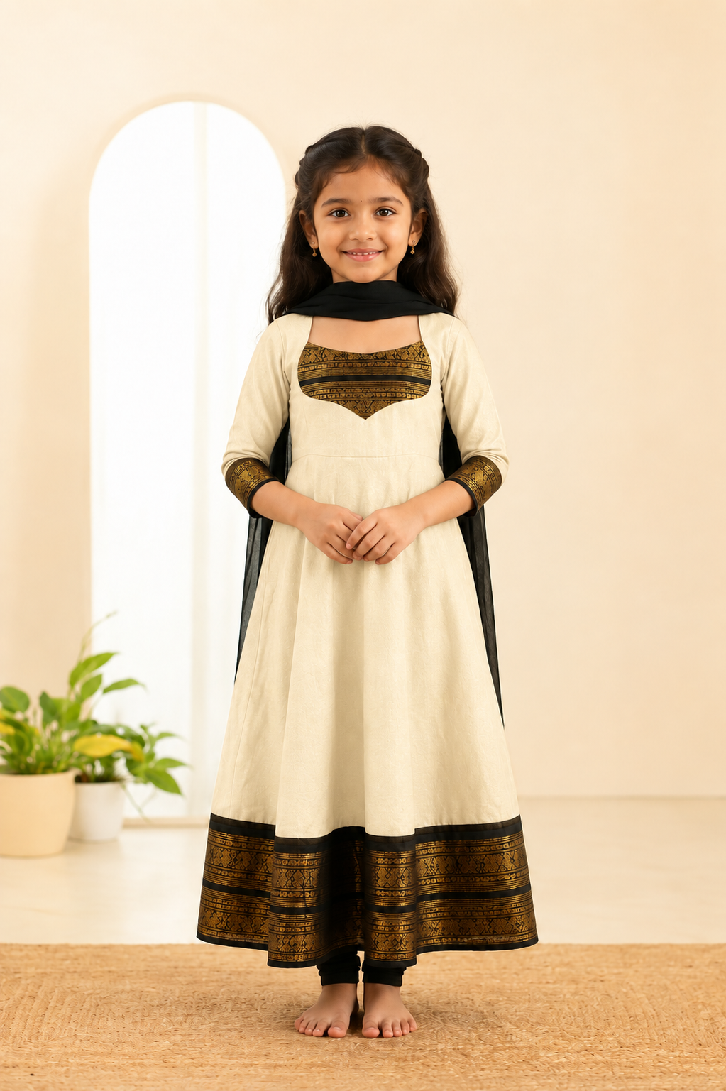 Girls Festive Cotton Blend Anarkali Set With Duppata