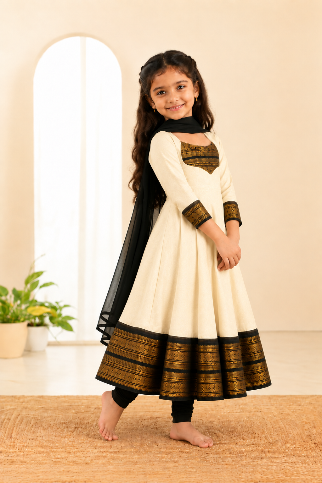Girls Festive Cotton Blend Anarkali Set With Duppata
