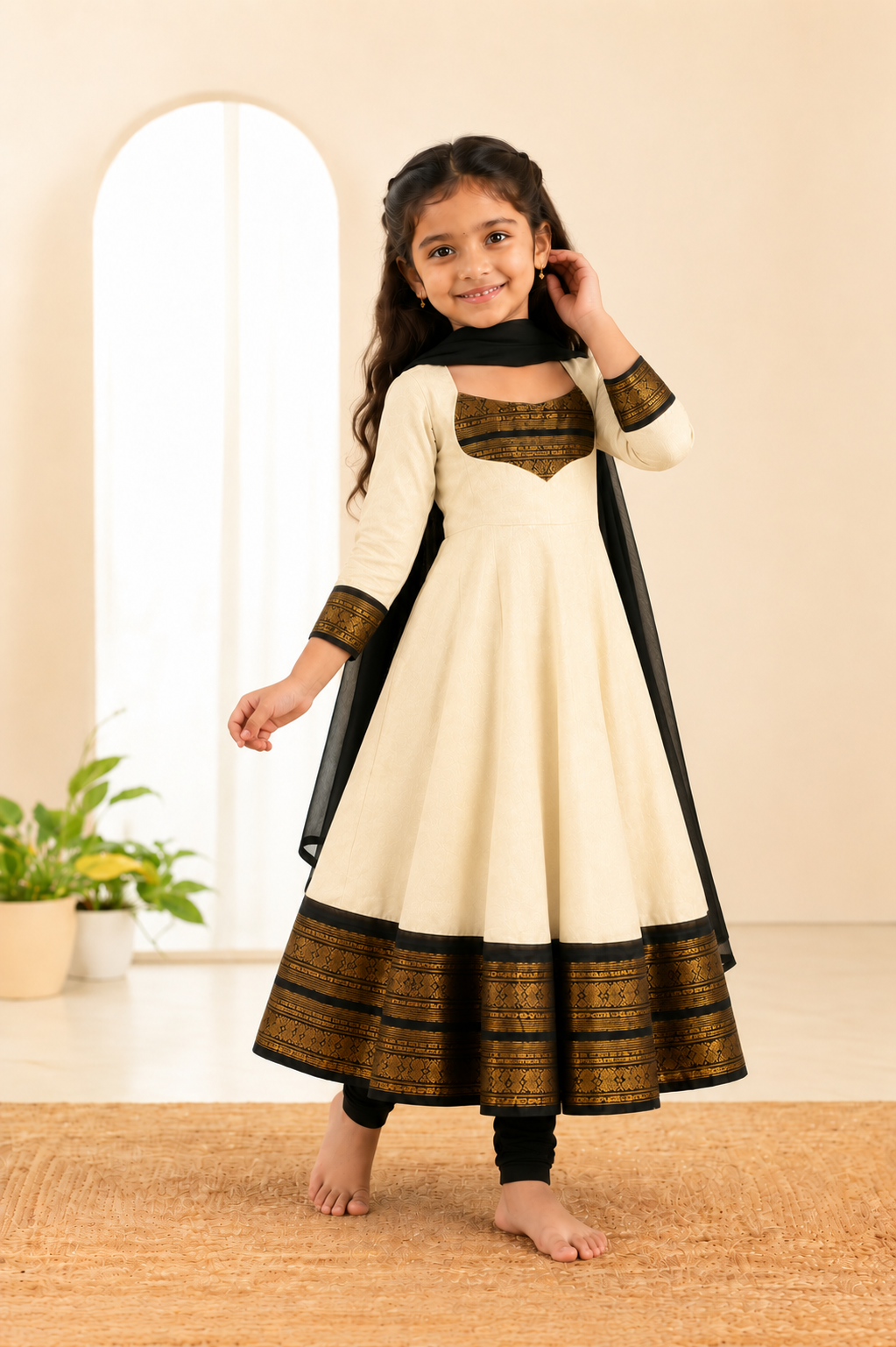 Girls Festive Cotton Blend Anarkali Set With Duppata