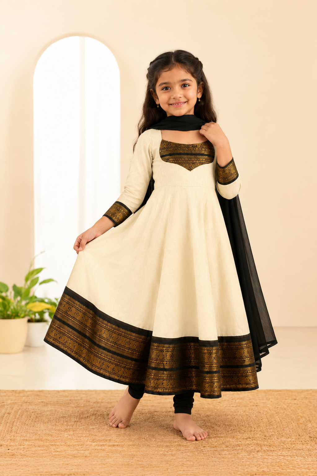 Girls Festive Cotton Blend Anarkali Set With Duppata