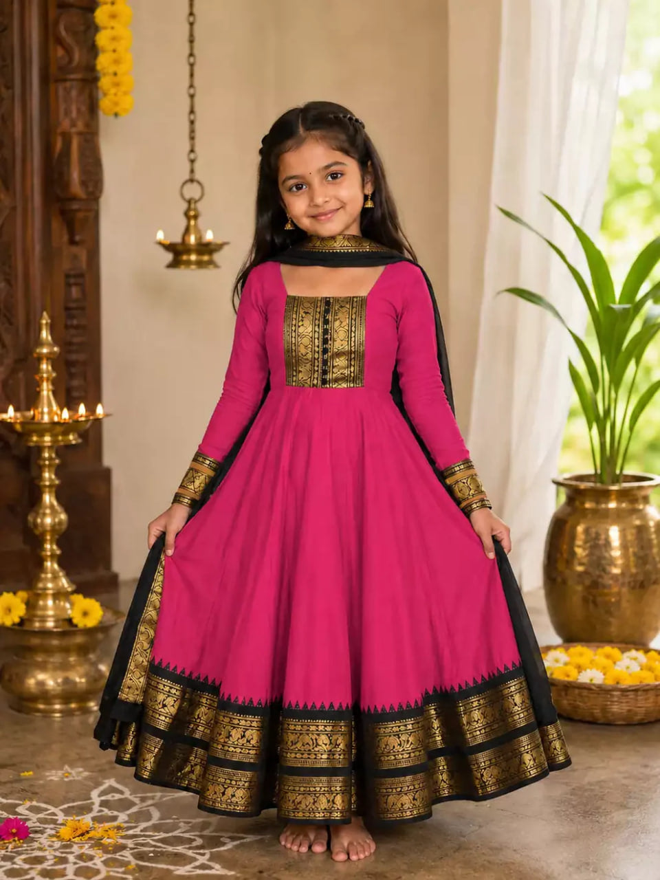 Girls Cotton Blend Anarkali Stylish Set