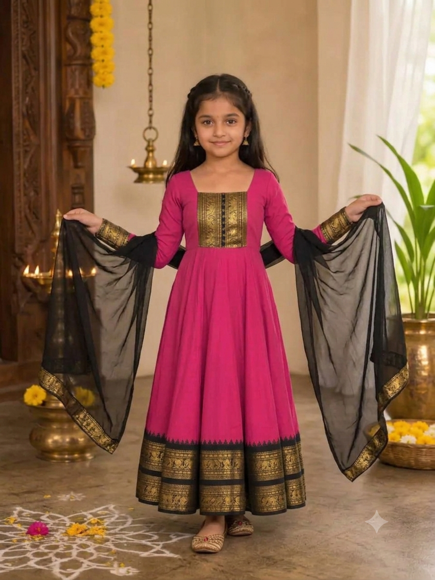 Girls Cotton Blend Anarkali Stylish Set