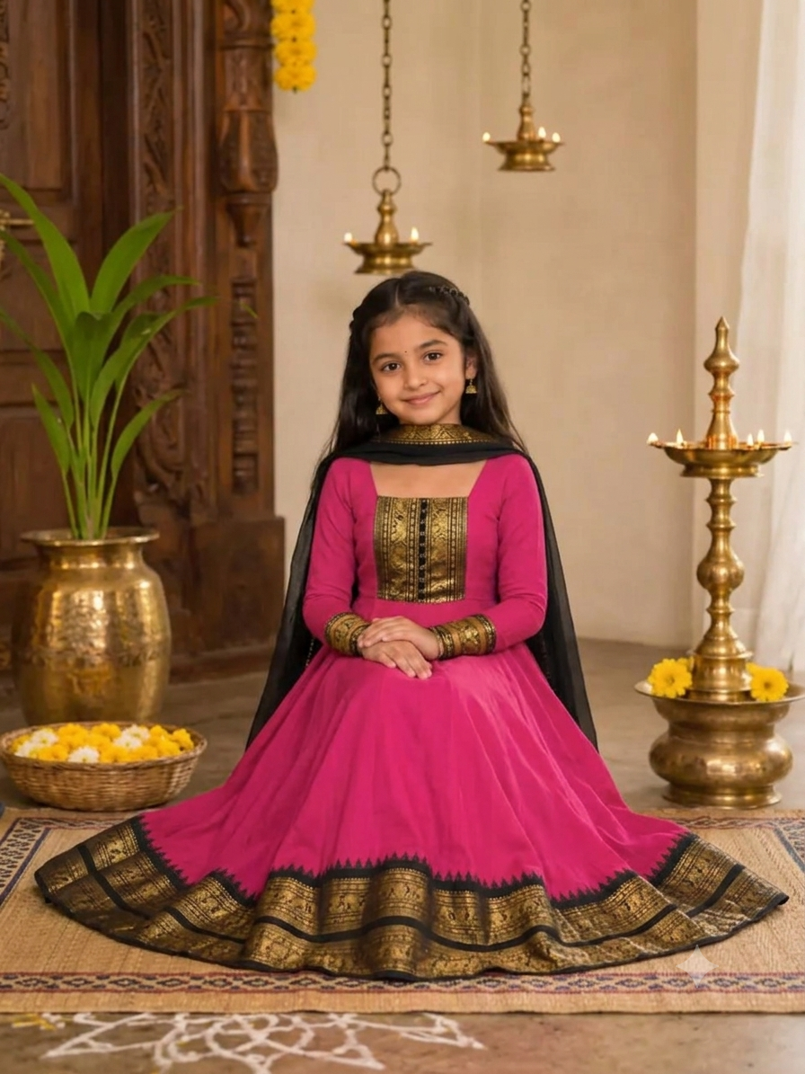 Girls Cotton Blend Anarkali Stylish Set