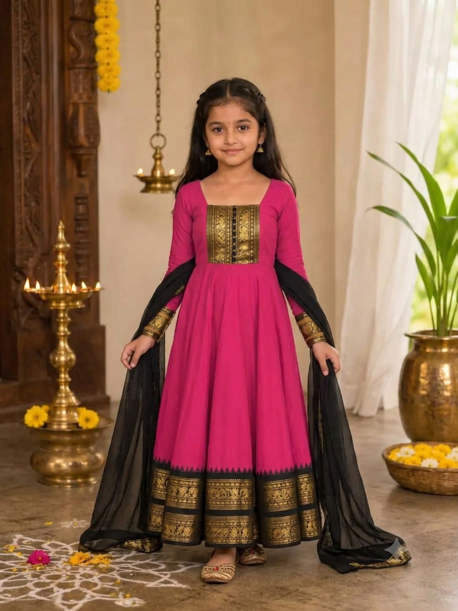 Girls Cotton Blend Anarkali Stylish Set