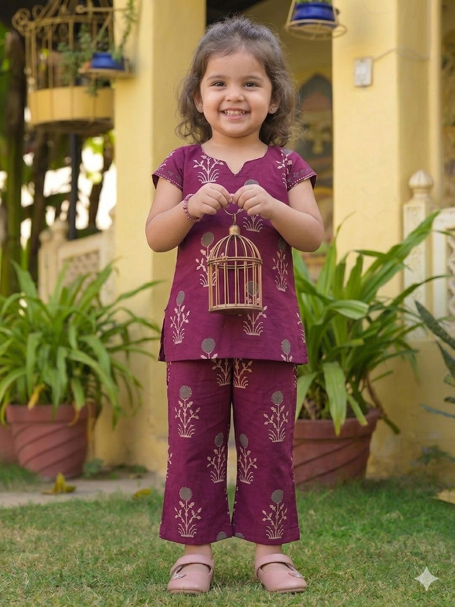 Graceful Wine Kids Co-Ord Set