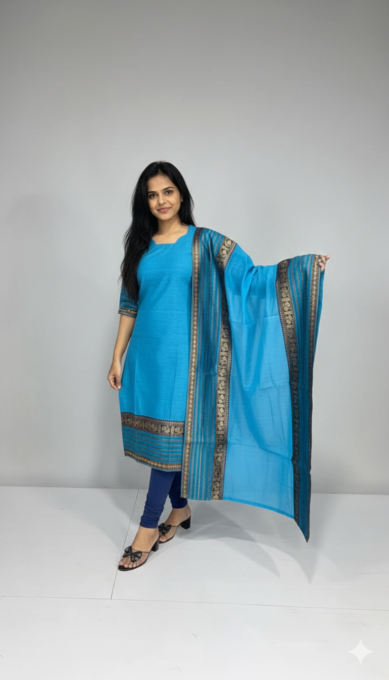 Morpich Chanderi Straight Kurta with Jacquard Border