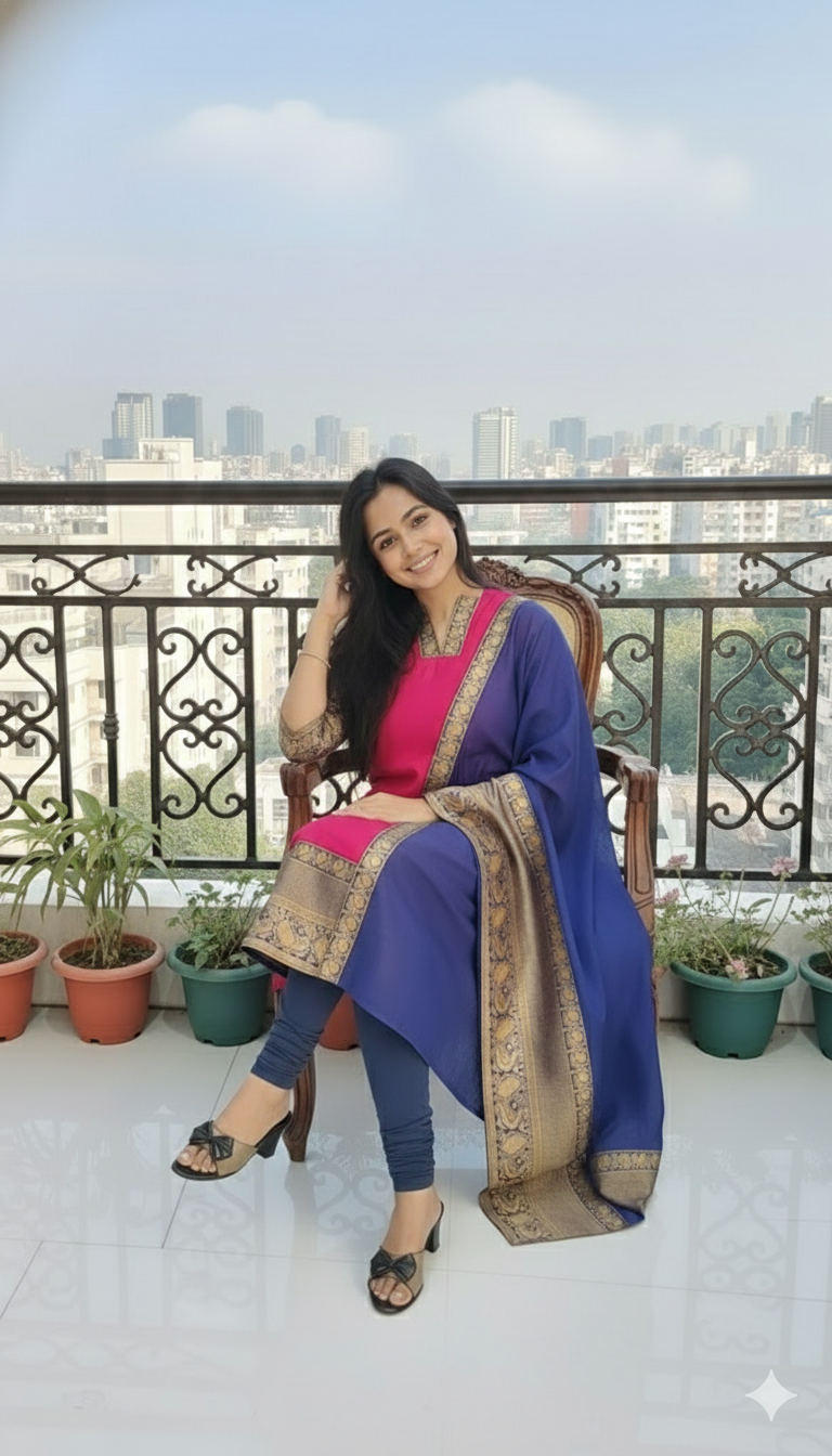 Elegant Chanderi Cotton Straight Kurta with Contrast Dupatta