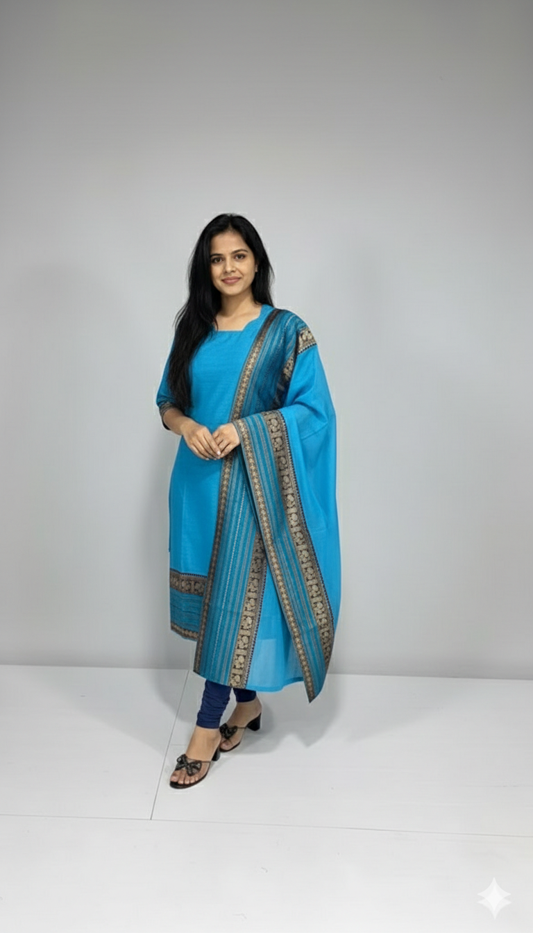 Morpich Chanderi Straight Kurta with Jacquard Border