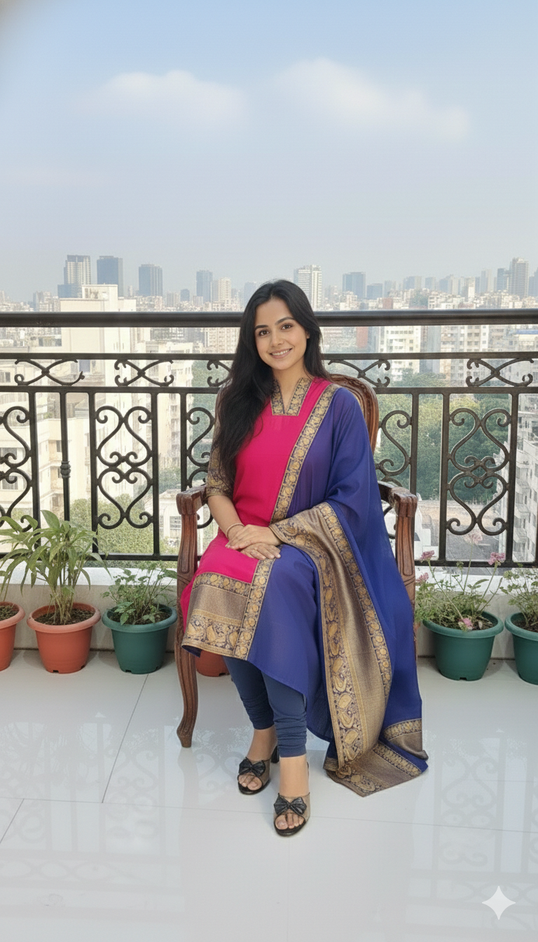 Elegant Chanderi Cotton Straight Kurta with Contrast Dupatta