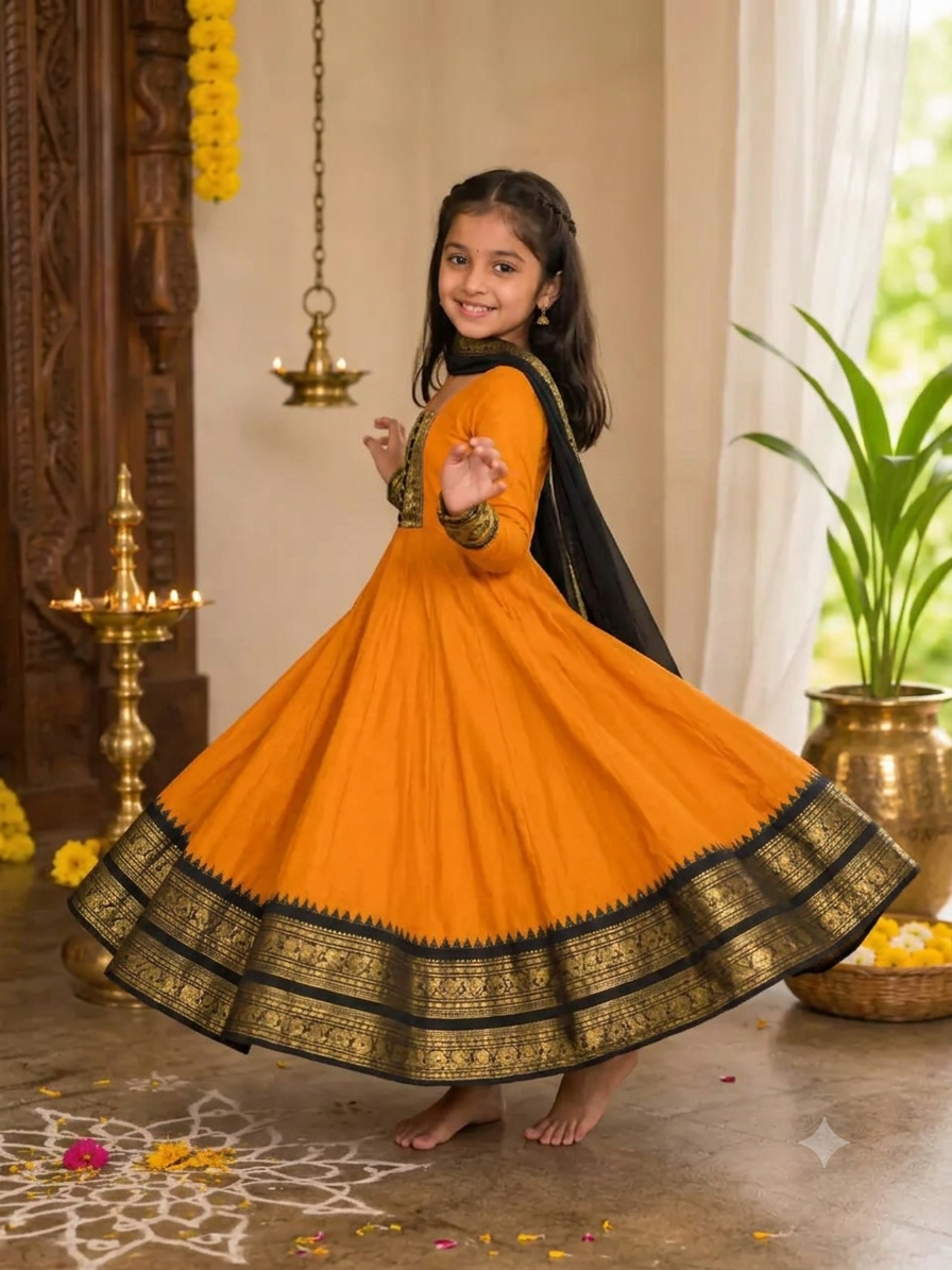 Girls Cotton Blend Anarkali Dress
