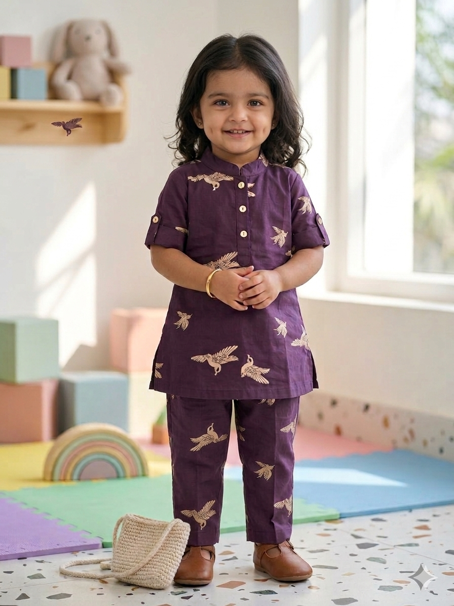 Plum Bird Printed Co ord  Set