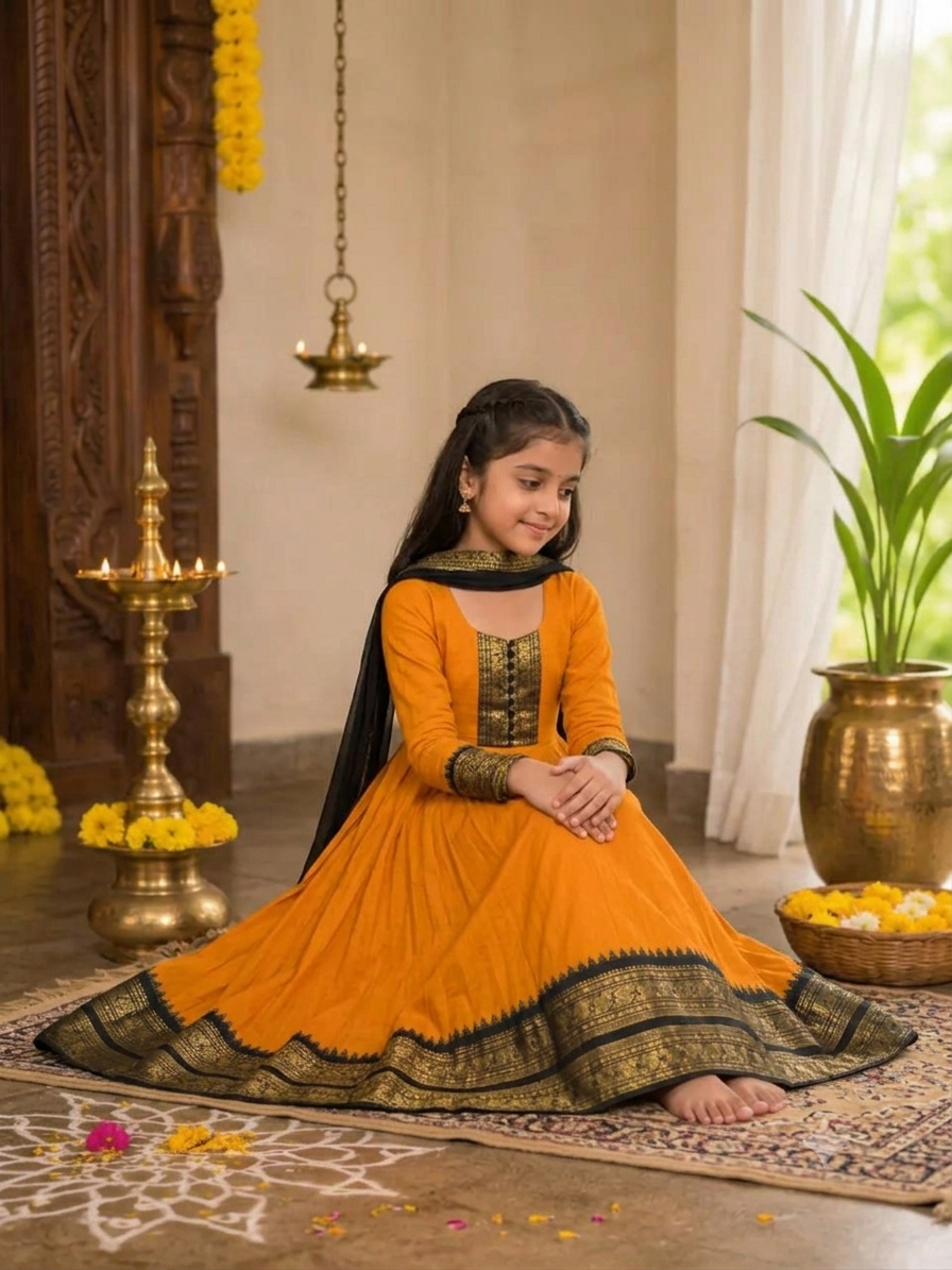 Girls Cotton Blend Anarkali Dress