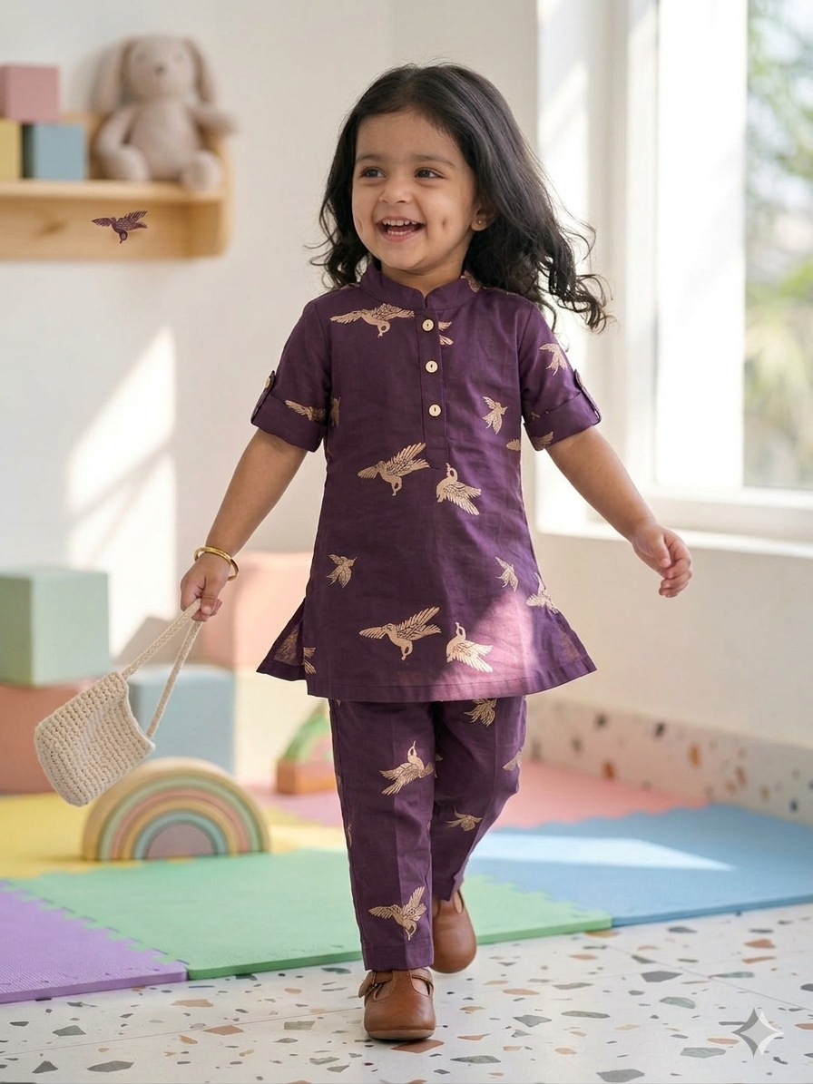 Plum Bird Printed Co ord  Set