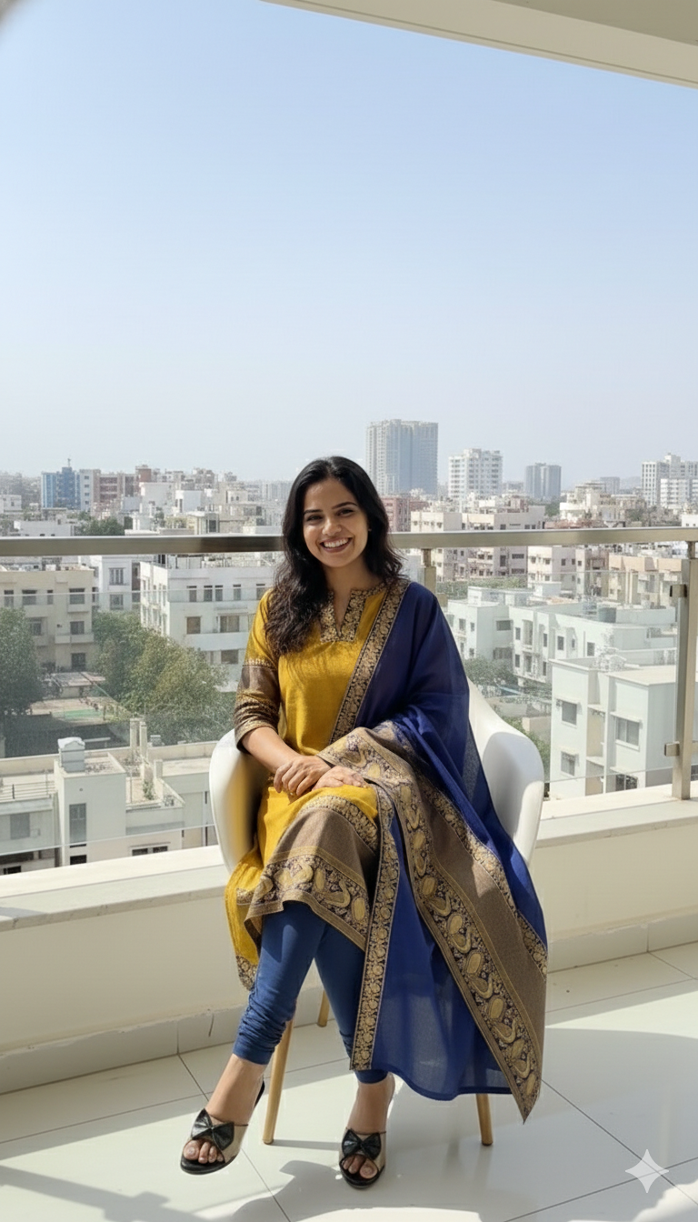 Elegant Chanderi Cotton Straight Kurta with Contrast Dupatta