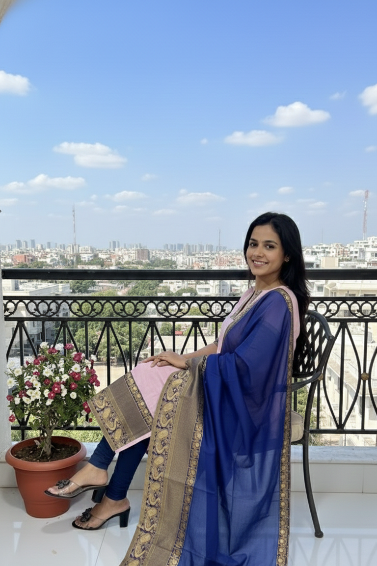 Elegant Chanderi Cotton Straight Kurta with Contrast Dupatta