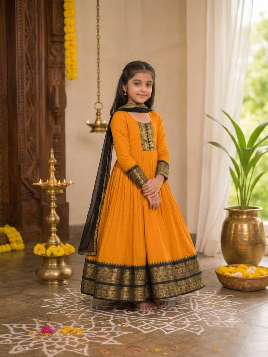Girls Cotton Blend Anarkali Dress