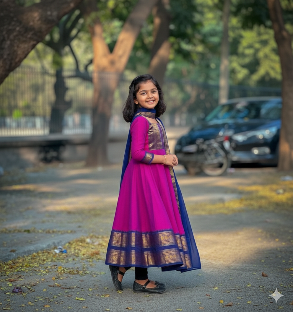 Kids Traditional Vichitra Silk Gown