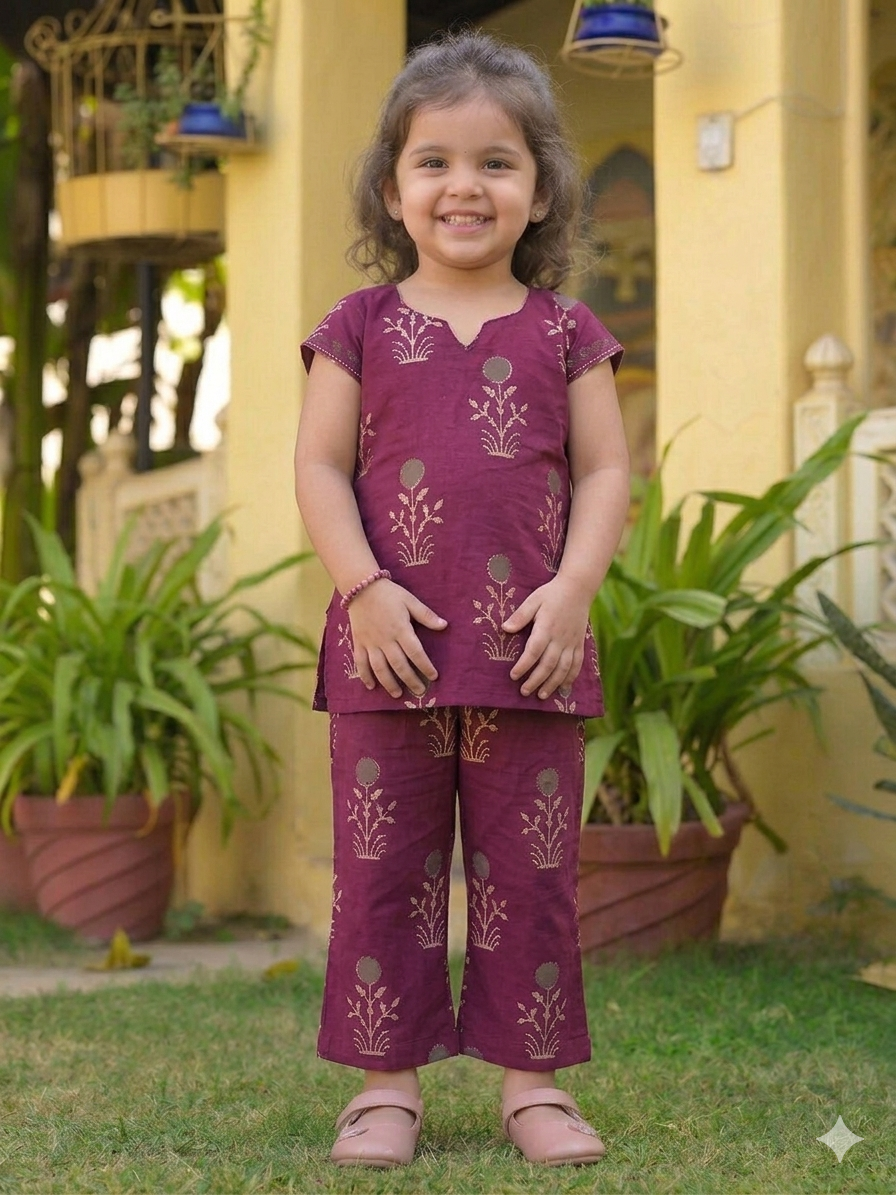 Graceful Wine Kids Co-Ord Set