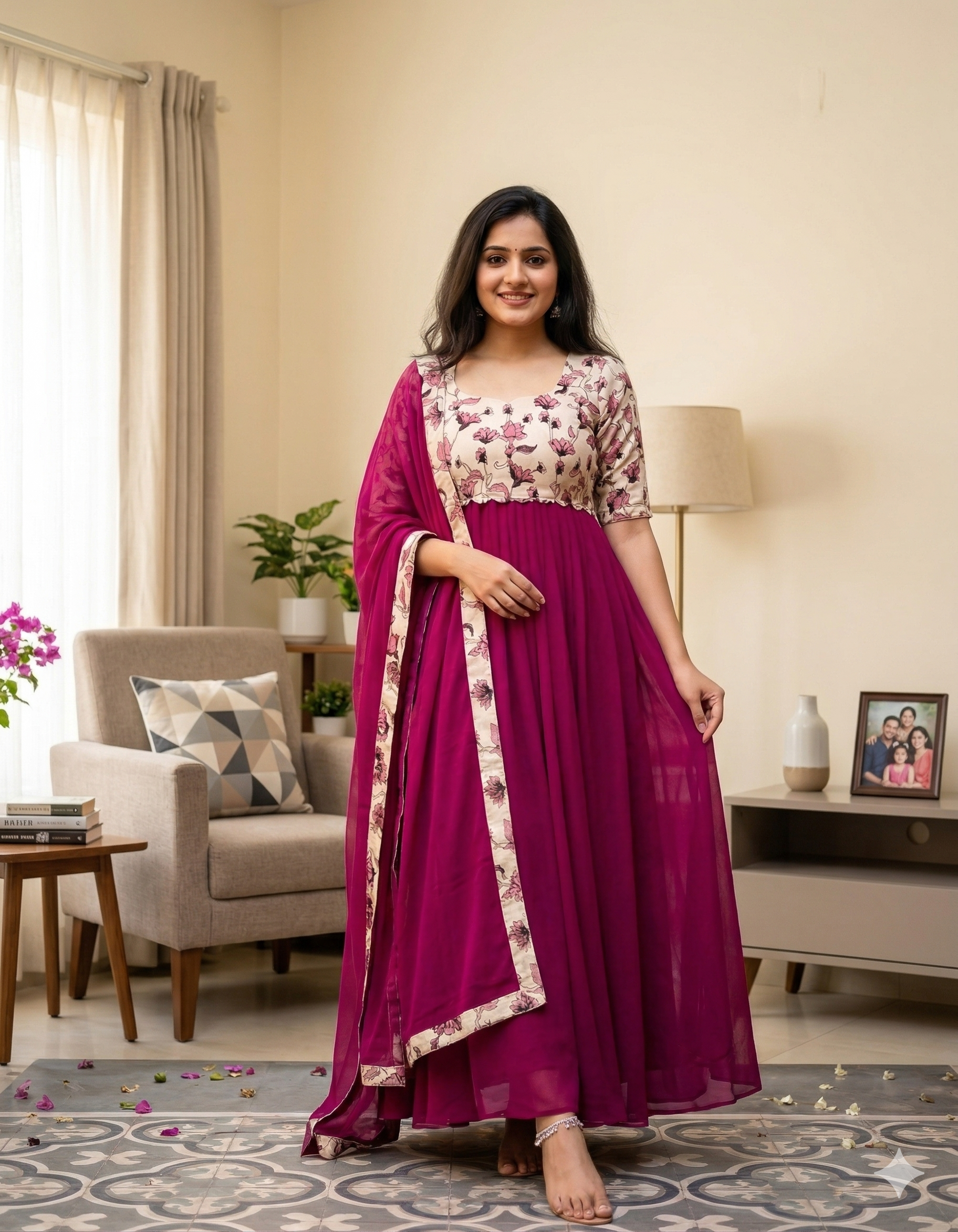 Graceful Party Wear Printed Georgette Gown with Dupatta