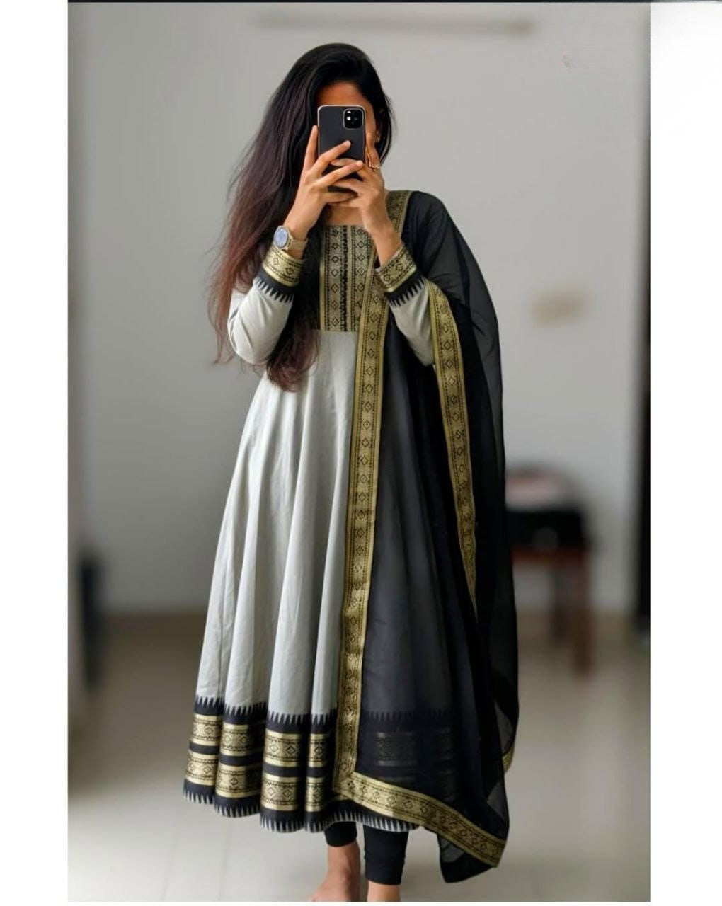 Chanderi Cotton Gown with Jacquard Work & Georgette Dupatta