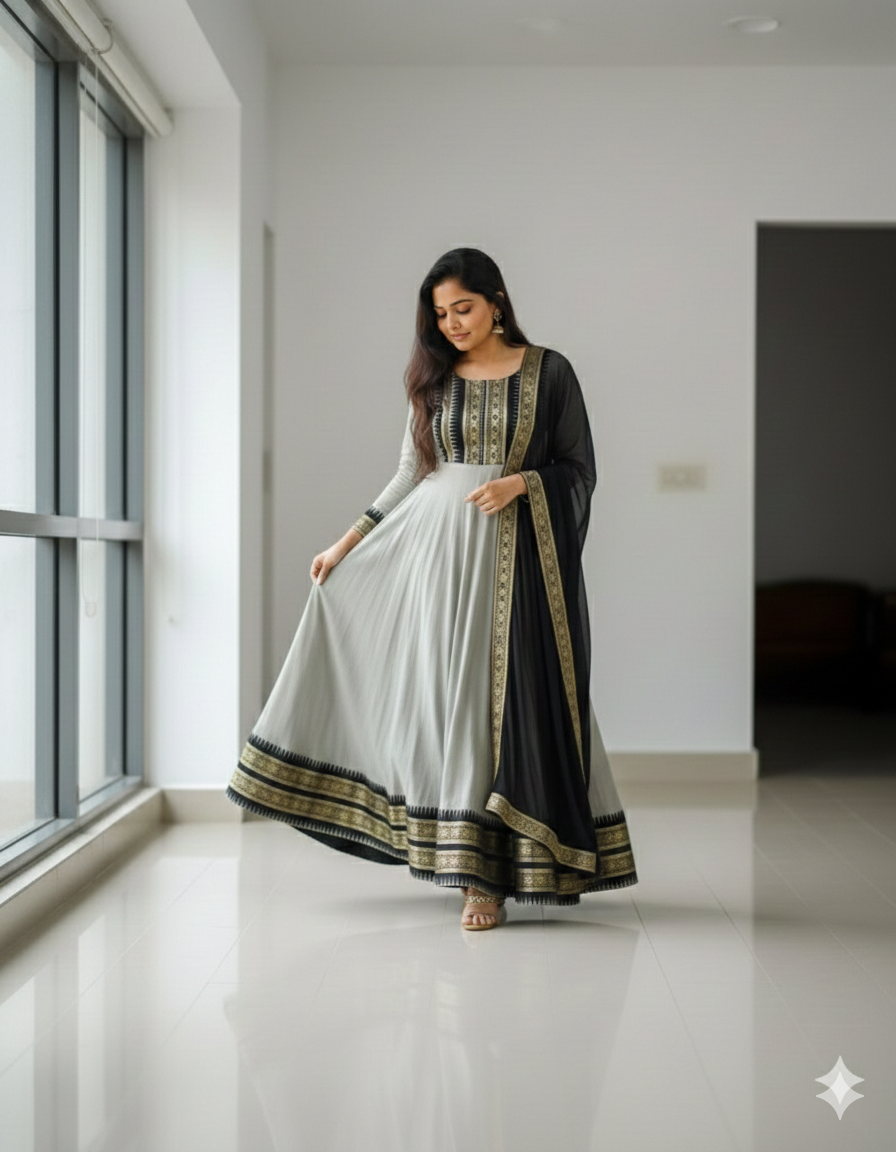 Chanderi Cotton Gown with Jacquard Work & Georgette Dupatta