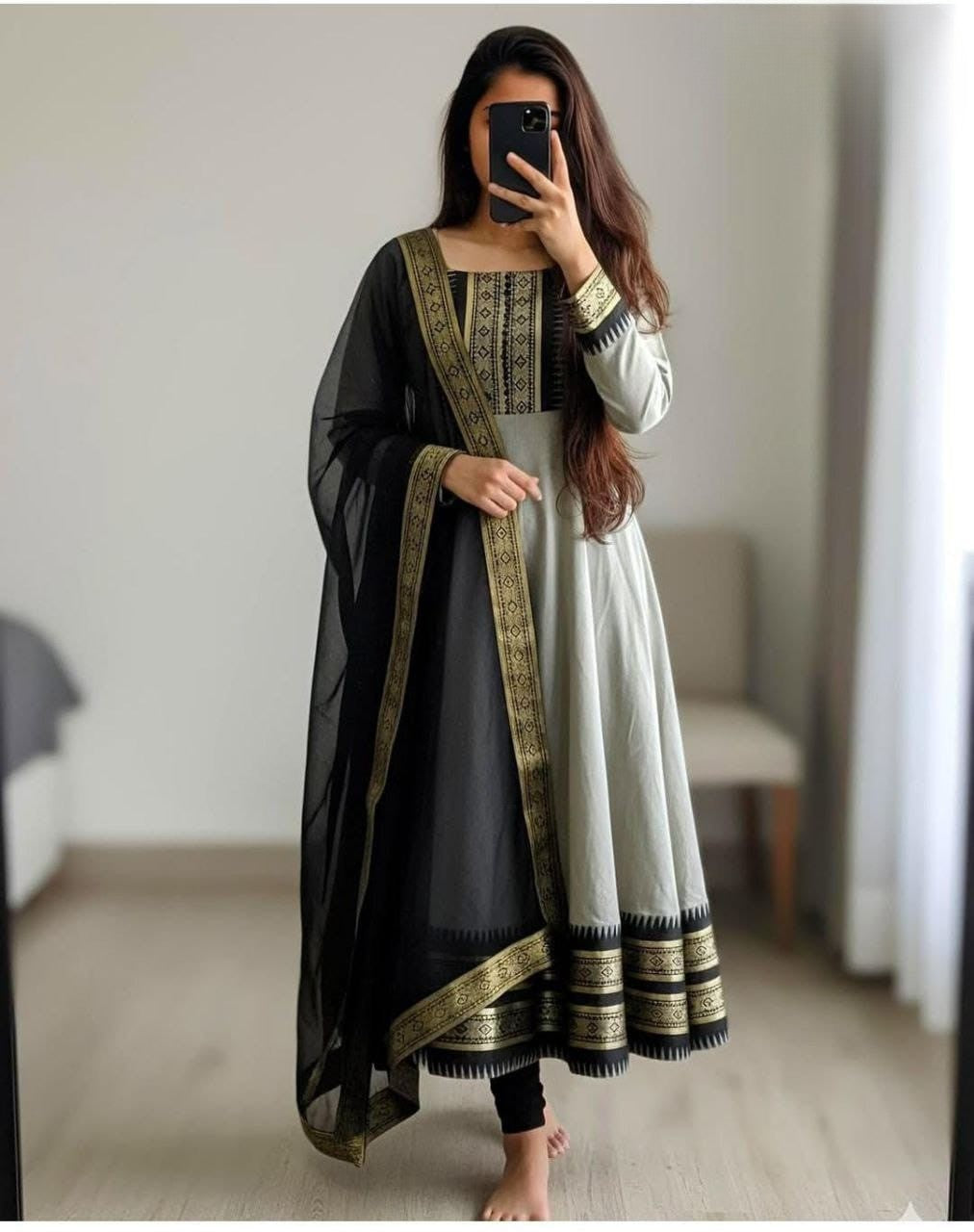 Chanderi Cotton Gown with Jacquard Work & Georgette Dupatta