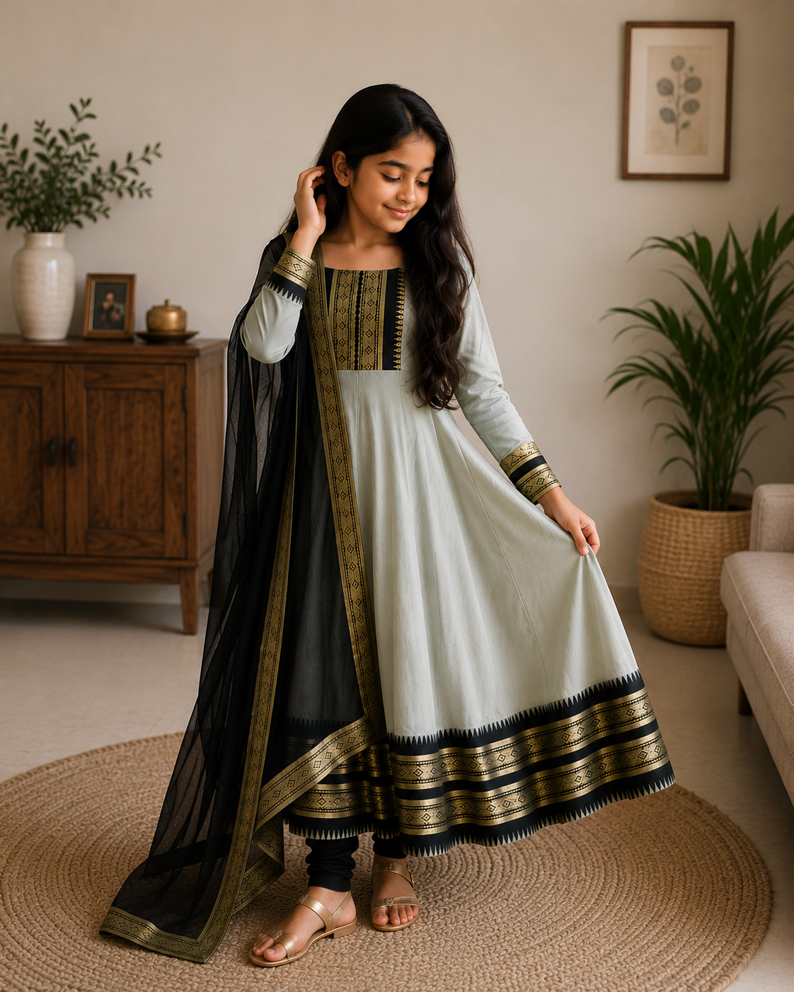 Graceful Grey and Black Festive Gown for Your Little Star