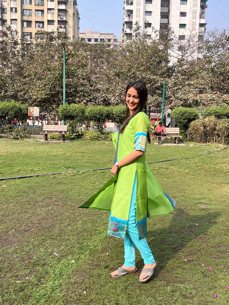 Light Green Chanderi Cotton Straight Fit Kurta Set with Jacquard Border