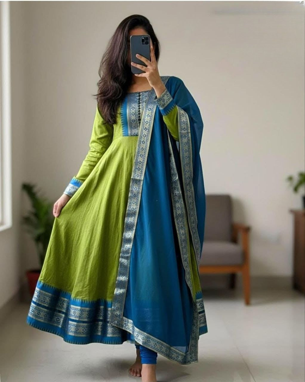 Vichitra Silk Gown with Jacquard Work & Georgette Dupatta